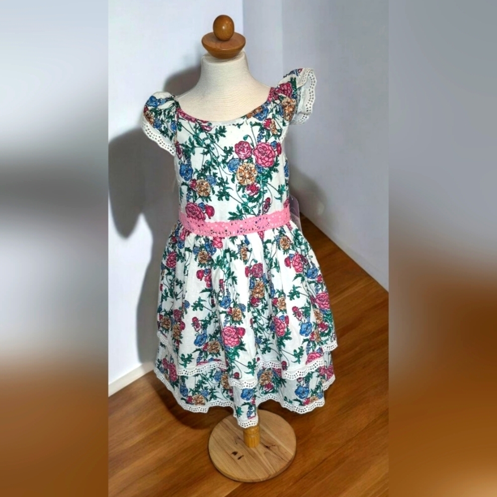 Pippa & Julie 2 Tier Lace Ruffle Lined  Floral Dress